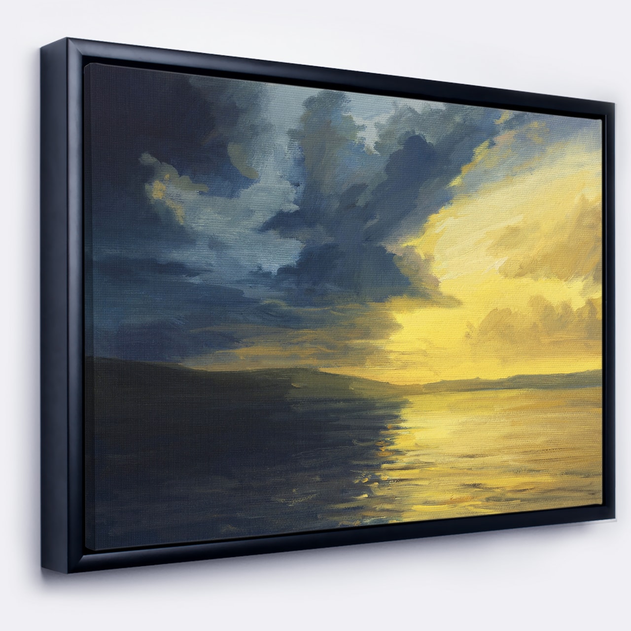 Designart - Sunset of Light and Shadows - Landscape Painting Canvas Print in Black Frame